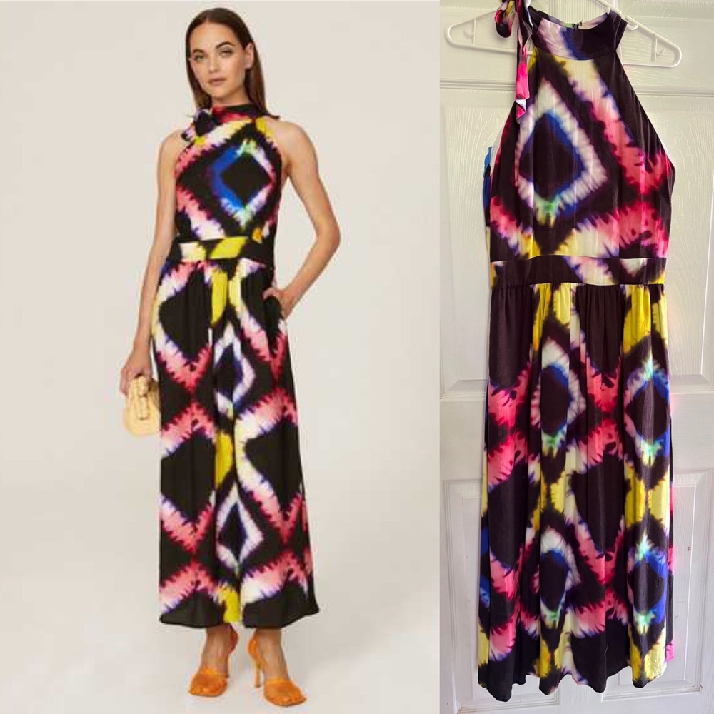 Busayo x RTR Maxi Dress 6 Multicolor Rainbow Tie Dye‎ Halter Geometric